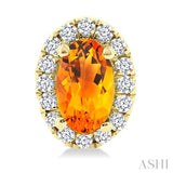 5x3 MM Oval Shape Citrine and 1/8 Ctw Round Cut Diamond Halo Semi-Precious Stud Earrings in 10K Yellow Gold