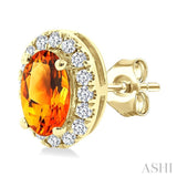 5x3 MM Oval Shape Citrine and 1/8 Ctw Round Cut Diamond Halo Semi-Precious Stud Earrings in 10K Yellow Gold