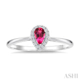 5x3 MM Pear Shape Pink Tourmaline and 1/20 Ctw Round Cut Diamond Halo Semi-Precious Ring in 10K White Gold