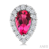 5x3 MM Pear Shape Pink Tourmaline and 1/8 Ctw Round Cut Diamond Halo Semi-Precious Stud Earrings in 10K White Gold