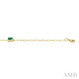 5x3 MM Emerald and 1/20 Ctw Round Cut Diamond Halo Precious Paperclip Bracelet in 10K Yellow Gold