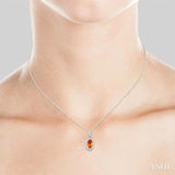 5x3 MM Oval Shape Citrine and 1/20 Ctw Round Cut Diamond Halo Semi-Precious Pendant with Chain in 10K White Gold