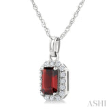 5x3 MM Octagonal Shape Garnet and 1/20 Ctw Round Cut Diamond Halo Semi-Precious Pendant with Chain in 10K White Gold