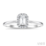 5x3 MM Octagonal Shape White Topaz and 1/20 Ctw Round Cut Diamond Halo Semi-Precious Ring in 10K White Gold