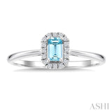 5x3 MM Octagonal Shape Aquamarine and 1/20 Ctw Round Cut Diamond Halo Semi-Precious Ring in 10K White Gold