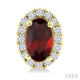 5x3 MM Oval Shape Garnet and 1/8 Ctw Round Cut Diamond Halo Semi-Precious Stud Earrings in 10K Yellow Gold