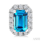 5x3 MM Octagonal Shape Blue Topaz and 1/8 Ctw Round Cut Diamond Halo Semi-Precious Stud Earrings in 10K White Gold