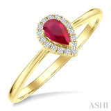 5x3 MM Pear Shape Ruby and 1/20 Ctw Round Cut Diamond Halo Precious Ring in 10K Yellow Gold