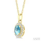 5x3 MM Oval Shape Aquamarine and 1/20 Ctw Round Cut Diamond Halo Semi-Precious Pendant with Chain in 10K Yellow Gold
