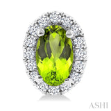 5x3 MM Oval Shape Peridot and 1/8 Ctw Round Cut Diamond Halo Semi-Precious Stud Earrings in 14K White Gold
