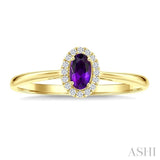 5x3 MM Oval Shape Amethyst and 1/20 Ctw Round Cut Diamond Halo Semi-Precious Ring in 10K Yellow Gold