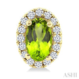 5x3 MM Oval Shape Peridot and 1/8 Ctw Round Cut Diamond Halo Semi-Precious Stud Earrings in 10K Yellow Gold