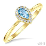 5x3 MM Pear Shape Aquamarine and 1/20 Ctw Round Cut Diamond Halo Semi-Precious Ring in 10K Yellow Gold