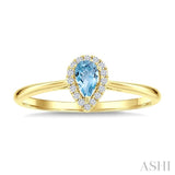 5x3 MM Pear Shape Aquamarine and 1/20 Ctw Round Cut Diamond Halo Semi-Precious Ring in 10K Yellow Gold