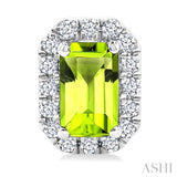 5x3 MM Octagonal Shape Peridot and 1/8 Ctw Round Cut Diamond Halo Semi-Precious Stud Earrings in 10K White Gold