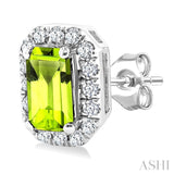 5x3 MM Octagonal Shape Peridot and 1/8 Ctw Round Cut Diamond Halo Semi-Precious Stud Earrings in 10K White Gold