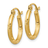 14k 2x15mm Satin Diamond-cut Round Tube Hoop Earrings