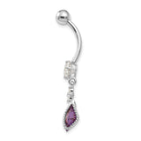 10k White Gold Square Amethyst and CZ Belly Dangle