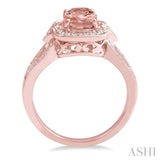 8x6 MM Cushion Shape Morganite Center and 1/5 Ctw Round Diamond Semi-Precious Ring in 14K Rose Gold