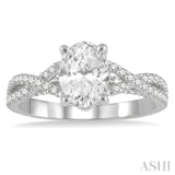 5/8 Ctw Oval Shape Split Criss-Cross Shank Round Cut Diamond Semi-Mount Engagement Ring in 14K White Gold