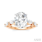 1 Ctw Oval Shape Marquise and Round Cut Diamond Semi-Mount Engagement Ring in 14K Rose and White Gold