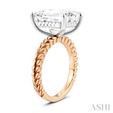1/8 Ctw Emerald Shape Round Cut Diamond Semi-Mount Engagement Ring in 14K Rose and White Gold