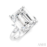 5/8 Ctw Emerald Shape Marquise and Round Cut Diamond Semi-Mount Engagement Ring in 14K White Gold