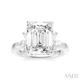 5/8 Ctw Emerald Shape Marquise and Round Cut Diamond Semi-Mount Engagement Ring in 14K White Gold