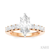 7/8 Ctw Marquise Shape Princess and Round Cut Diamond Semi-Mount Engagement Ring in 14K Rose and White Gold