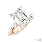 1 Ctw Emerald Shape Marquise and Round Cut Diamond Semi-Mount Engagement Ring in 14K Rose and White Gold