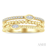 1/5 Ctw Split Three Row Marquise and Round Cut Bead Bijoux Diamond Fashion Band in 10K Yellow Gold