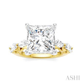 1 Ctw Princess Shape Marquise and Round Cut Diamond Semi-Mount Engagement Ring in 14K Yellow and White Gold