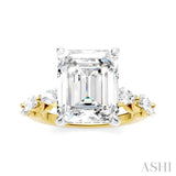 1 Ctw Emerald Shape Marquise and Round Cut Diamond Semi-Mount Engagement Ring in 14K Yellow and White Gold