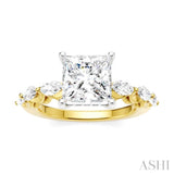 3/4 Ctw Princess Shape Marquise and Round Cut Diamond Semi-Mount Engagement Ring in 14K Yellow and White Gold