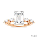 3/4 Ctw Emerald Shape Marquise and Round Cut Diamond Semi-Mount Engagement Ring in 14K Rose and White Gold