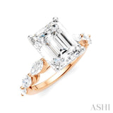 1 Ctw Emerald Shape Marquise and Round Cut Diamond Semi-Mount Engagement Ring in 14K Rose and White Gold