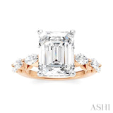1 Ctw Emerald Shape Marquise and Round Cut Diamond Semi-Mount Engagement Ring in 14K Rose and White Gold