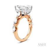 1 Ctw Emerald Shape Marquise and Round Cut Diamond Semi-Mount Engagement Ring in 14K Rose and White Gold