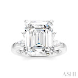 5/8 Ctw Emerald Shape Marquise and Round Cut Diamond Semi-Mount Engagement Ring in 14K White Gold