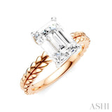 1/10 Ctw Emerald Shape Round Cut Diamond Semi-Mount Engagement Ring in 14K Rose and White Gold