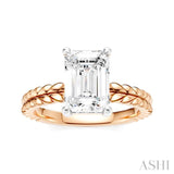 1/10 Ctw Emerald Shape Round Cut Diamond Semi-Mount Engagement Ring in 14K Rose and White Gold