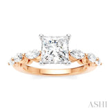 3/4 Ctw Princess Shape Marquise and Round Cut Diamond Semi-Mount Engagement Ring in 14K Rose and White Gold