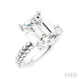 1/10 Ctw Emerald Shape Round Cut Diamond Semi-Mount Engagement Ring in 14K White Gold