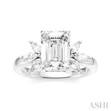 1/2 Ctw Emerald Shape Marquise and Round Cut Diamond Semi-Mount Engagement Ring in 14K White Gold