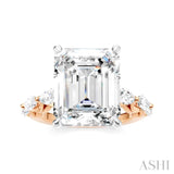 1 Ctw Emerald Shape Marquise and Round Cut Diamond Semi-Mount Engagement Ring in 14K Rose and White Gold