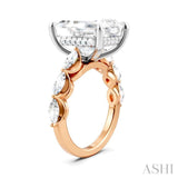 1 Ctw Emerald Shape Marquise and Round Cut Diamond Semi-Mount Engagement Ring in 14K Rose and White Gold