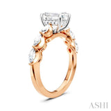 3/4 Ctw Emerald Shape Marquise and Round Cut Diamond Semi-Mount Engagement Ring in 14K Rose and White Gold