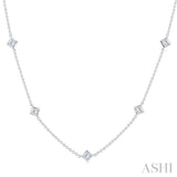 2 Ctw Princess Cut Diamond Station Necklace in 14K White Gold
