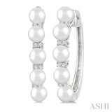 1/6 Ctw 4MM White Pearl and Round Cut Diamond Fashion Hoop Earrings in 10K White Gold