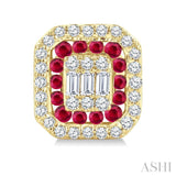 1/3 Ctw Octagonal Shape 1.25MM Round Cut Ruby, Baguette and Round Cut Diamond Fusion Precious Stud Earrings in 14K Yellow Gold